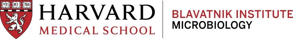 Institutional logos: Harvard Medical School, Department of Microbiology and partners.